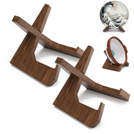 2Pack Large Bowl Stands For Display 12 Inch Heavy Duty, Wooden Bowl Display Stand Deep, Wood Plate Holders for Displaying, Platter Easel Display Stand for Art, Rock, Mineral, Fossil, Clock, Book, Dish