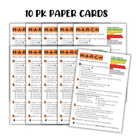 MARCH Basic Life Support for Trauma Checklist 10pk 4x6” Paper Reference Card Chart Casualty Management Injury Response Kit Survivor Training