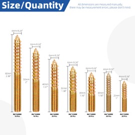 Glarks 120pcs M4 M6 Hanger Bolts Set 25mm 30mm 35mm 40mm 50mm 60mm Length Single Tip Double Headed Bolt Self-Tapping Screw Woodworking Dowel Screws for Connecting Wood