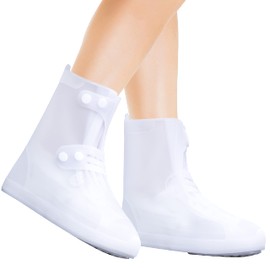 Rain Shoe Covers | Waterproof Shoe Covers for Men Women | Reusable Galoshes Overshoes (White - Small)