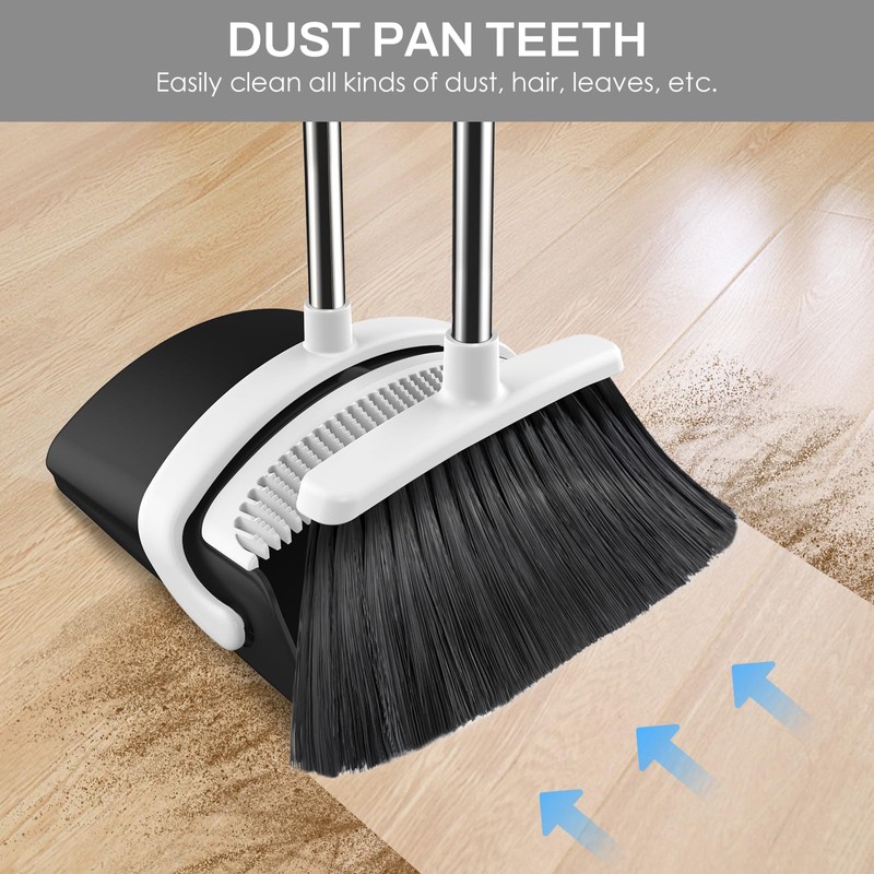 EZKEY Broom and Dustpan Set for Home, 51-in Long Adjustable