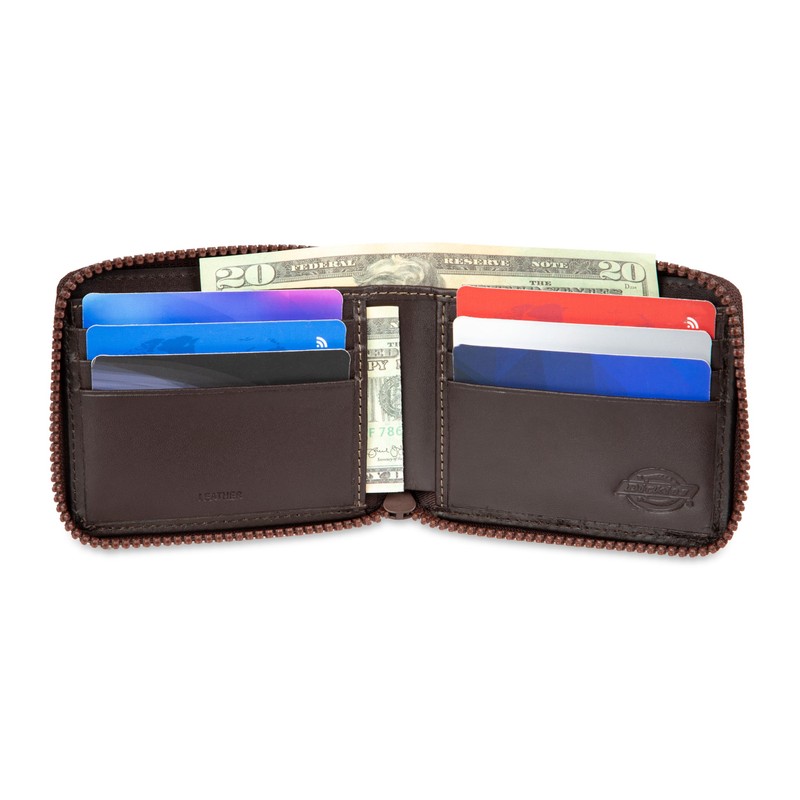 Dickies Men's Slimfold Chain Full Zip Wallet, Brown, No Size