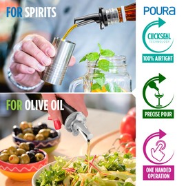 3-in-1 Liquor Pour spout with Built-in Fruit Fly Protection - BPA Free & Dishwasher Safe Hygienic Alcohol Speed Spouts - Also for Olive Oil, Juice, Syrup. Silver 2 Pack