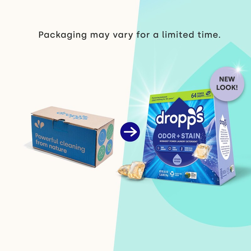 Dropps Odor & Stain Biobased Power Laundry Detergent Pods, Lavender