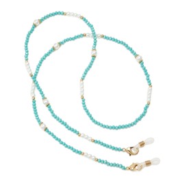 WOZEAH Eyeglass Chain for Women Stylish - Crystal Pearls Beaded Glasses Chain, Sunglasses Lanyard for Reading Glasses Strap（Blue&Pearl）