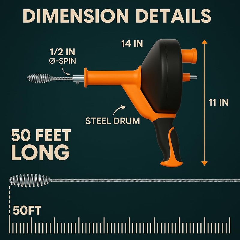 50 FT Drain Snake Hair Drain Clog Remover, Manual Or