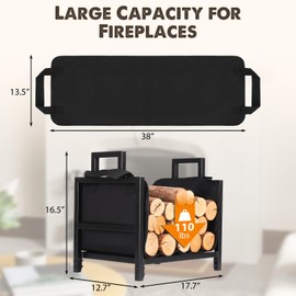 FEED GARDEN Firewood Rack Outdoor Indoor with Canvas Log Carrier, 17.7 Inch Heavy Duty Steel Wood Holder for Fireplace, Compact Wood Rack for Firewood Storage, Black