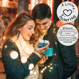 Ehuixinsheng Pocket Hug Token,Inspirational Long Distance Relationship Keepsake Double Sided Stainless Steels Pocket Hug Token with Leather Keychains for Family,Friends,Lovers