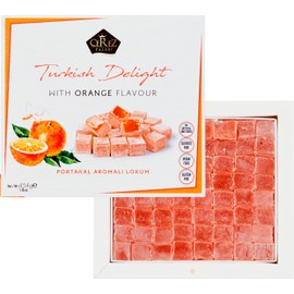 Cerez Pazari Turkish Delight with Orange Flavor 454 gr Gourmet Medium Size Snacks Gift Box | No Nuts Sweet Luxury Traditional Confectionery Vegan Soft Candy Dessert Glucose Free Lokum Approx.42 Pcs