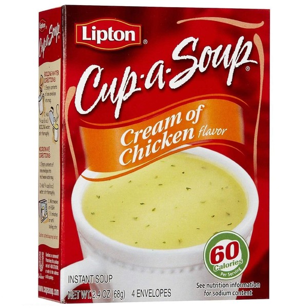 Lipton, Cup-A-Soup, Cream Of Chicken Flavor, 4 Count, 2.4oz Box (Pack of 6)
