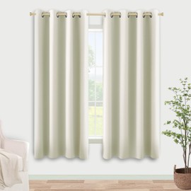 KOUFALL Cream Beige Bay Window Curtains Drapes for Living Room 63 Inch Length 2 Panels 60% Blackout Sound Dampening Curtains for Windows Bedroom Dining Room,Off White Ivory