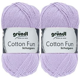 2 x 50 g Gründl Cotton Fun Crochet Yarn School Yarn Made of 100% Cotton + 1 Instructions for One Guinea Pig (35 Pastel Lilacs)