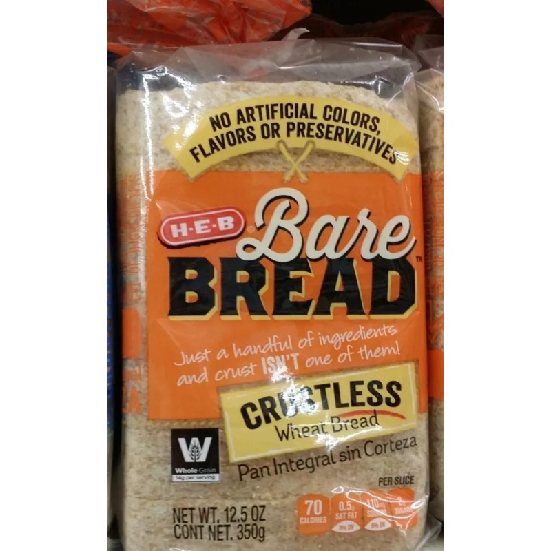 HEB Bare Bread Crustless Wheat Bread 12.5 Oz (Pack of