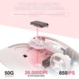 ATTACK SHARK AJ199 Wireless Gaming Mouse,59g Lightweight Ergonomic Computer Mouse,1000Hz Polling Rate,Up to 26000DPI,Double Modes PAW-3395 Optical Sensor,Programmable 6 Button for PC/Laptop/Win/Mac