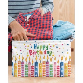 Birthday Candle Waterproof Fabric Storage Basket for Organizing Bedroom Bathroom Laundry Room Collapsible Storage Bin Colorful Pentagram Decorative Shelf Basket for Gifts Empty