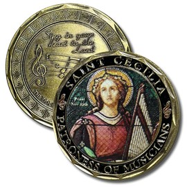 Aizics Mint St Cecilia Coin, Patron Saint of Musicians, Catholic Challenge Coin, Musician Gift, Religious Coin Collectibles, Copper Plated 38mm x 2mm