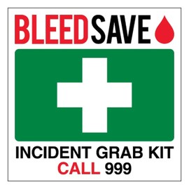 V Safety Incident Grab Kit - Call 999 - Square 100 x 100 mm - Glow In The Dark 1mm Rigid Plastic
