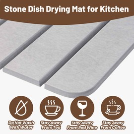 Large Stone Dish Drying Mat for Kitchen Counter,drying mat,diatomaceous earth dish drying mat,quick drying stone mat for kitchen sink,drying dish mat grey