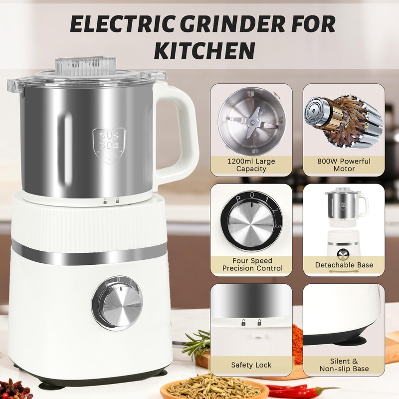 Electric Grinder for Kitchen | 800W Versatile Spice Grinder with
