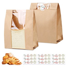 TBUKEOM 28 PCS Paper Bread Bags for Homemade Bread, Sourdough Bakery Bags with Window, 12.4x8.3x3.3 Inches, Includes 36 Label Seal Stickers for Bread, Cookies & Snacks Storage