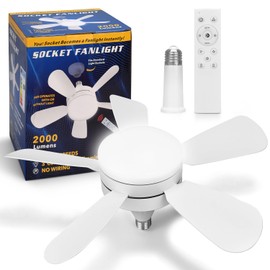 Jolimark 2000 Lumen Socket Ceiling Fan Light with Remote, E26 Socket, 3 Speed Noiseless Dimmable Fan, Adjustable CCT, 2/4H Timer, for Kitchen Bathroom Garage Bedroom, White