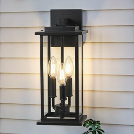 ZHMDJDSH 1-Pack 15" Outdoor Wall Lantern Candelabra 3-Light, Waterproof Exterior Wall Light Fixture with Clear Glass Front Porch Light Outdoor Wall Sconce, E12 Base Exterior Sconces for Garage