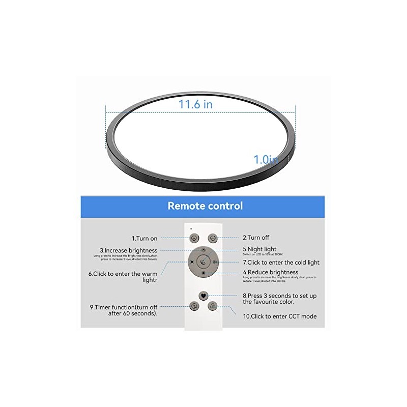 Peasur Dimmable Flush Mount LED Ceiling Light Fixtures, 11.6 Inch