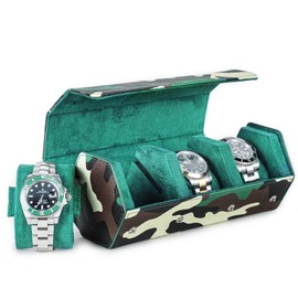 Contact's family Saffiano Camouflage 3 Pcs Watch Case Genuine Leather Carrying Luxury Watch Storage Bag for Travel Business Trip Waterproof and Scratch Resistant