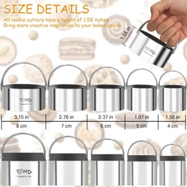 Cookie Biscuit Cutters for Baking Set of 10 pcs, Square and Round Cookie Biscuit Cutters Set with Handle, Small Cookies Biscuits Pastry Brownie Cutter Cake Cutter Tool