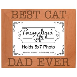 ThisWear Cat Lover Gifts Best Cat Dad Ever Kitten Natural Wood Engraved 5x7 Landscape Picture Frame Wood