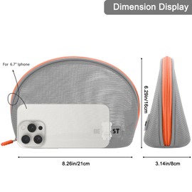 DOB SEHCS Small Mesh Makeup Bag for Purse Thickened Mesh Cosmetic Bags with Colored Zipper Women Cute Mini Toiletry Pouch for Travel, Daily Accessories Organizer Pencil Case, Grey, Semi-circular