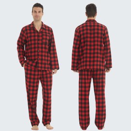 YUSHOW Mens Flannel Pajamas Set Cotton Plaid Pjs Button Down Warm Soft Lounge Sleepwear Top & Pj Pants with Pockets