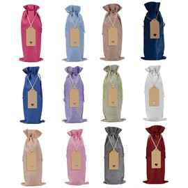 MAGICLULU Juego De 12 Fundas Decorativas Para Botellas De Vino Con Etiquetas De Papel, Bolsas De Vino De Arpillera Bolsas, Bolsas De Lino Con CordóN Para Fiestas Y Celebraciones (Colores Surtidos)