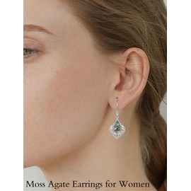 IMZM Teardrop Moss Agate Earrings for Women 925 Sterling Silver Dangle Drop Earring Moss Agate Jewelry Gifts for Her Wife Lover
