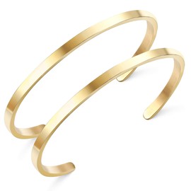MILACOLATO 2 Pcs Gold Thin Cuff Bracelet for Him and Her 18K Gold Plated Twisted Couple Bracelets Simple Delicate Adjustable Cuff Bangle Bracelet for Women Men Couple Valentine's Day Mothers Day Gifts