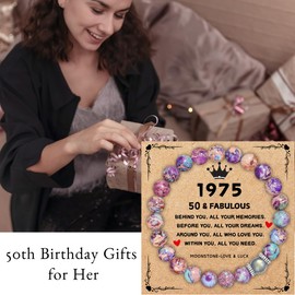 YOYOKIT 50TH Birthday Gifts for Her, 1975 Birthday Vintage Natural Crystal Stretch Bracelet for 50 Year Old Birthday Decorations for Women, Mom, Friends, Daughter, Sister