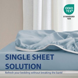 Cathay Home Full Fitted Sheet - Double Brushed Ultra Soft - Wrinkle & Fade Resistant - 21" Extra Deep Pocket Fitted Sheet Only - Good Fit for 19"-23" Deep Mattress (Full, Blue Fog)