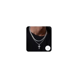 LOLIAS 2PCS Cross Necklace Men 316L Stainless Steel Cross Chain for Men Silver Cross Pendant Crucifix Necklace Men's Necklaces Mens Jewellery Boys Chain Necklace