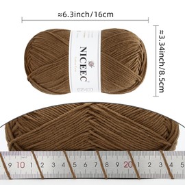 NICEEC 3 Skeins Soft Cotton Yarn 5ply Baby Cotton Yarn for Knitting Crochet Baby Weight Yarn Cotton Blend Yarn Total Length 3×220m(3×240 yds,100g×3)-Brown Series