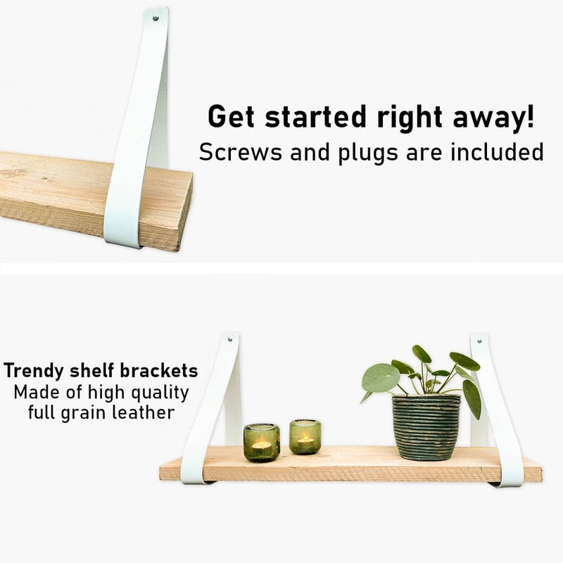 Brute Strength - Leather Shelf Brackets - White - Pack