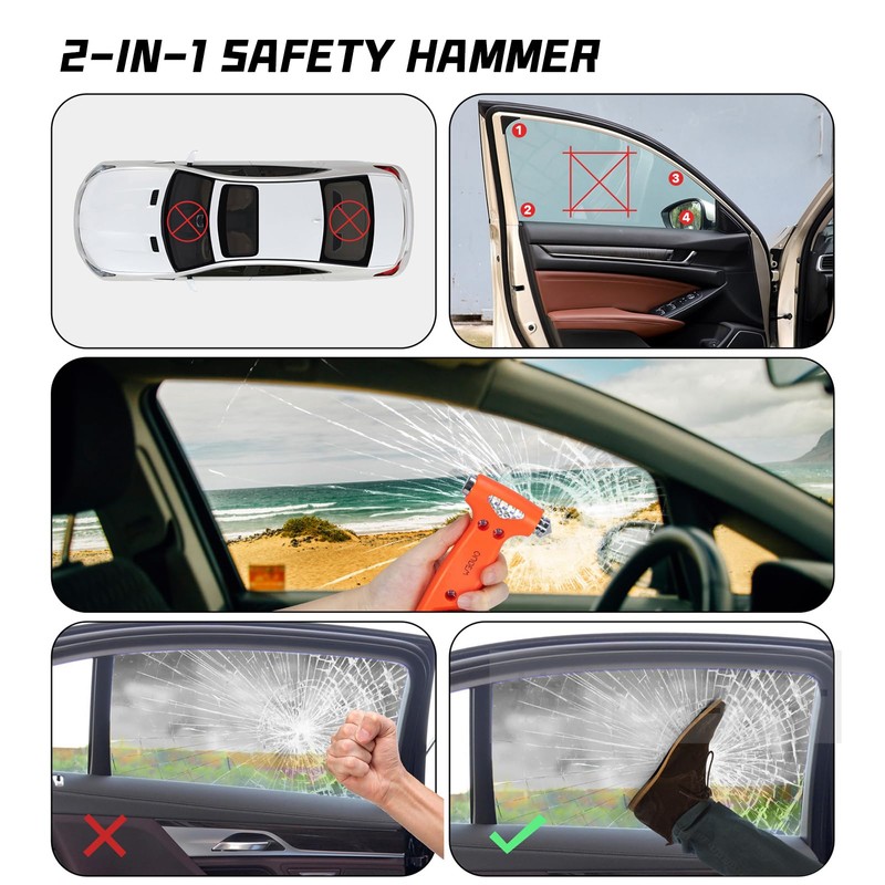 2-in-1 Car Emergency Escape Tool - Tungsten Steel Tip Window