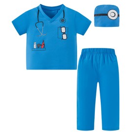 Daddy's New Fishing Buddy Baby Boys Girls Doctor Costume Outfits Cosplay Dress Up Pants Set(Blue, 2-3 Years)