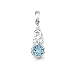DTPsilver® 925 Sterling Silver Pendant - Celtic Knot Pendant with Natural Gemstones - Without Curb Chain - Blue Topaz