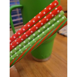 amber.orchid951 5-9" 16/20oz RED GREEN Christmas Stripe Dainty White Polka dot Xmas Print Straw
