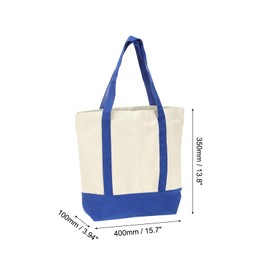 sourcing map Canvas Tote Bag with Zipper,1Pcs 16" x 14" x 4" Reusable Canvas Bag Tote Bag with an External Pocket, Stylish Canvas Tote Bags - Multipurpose Canvas Shopping Bag (Blue)