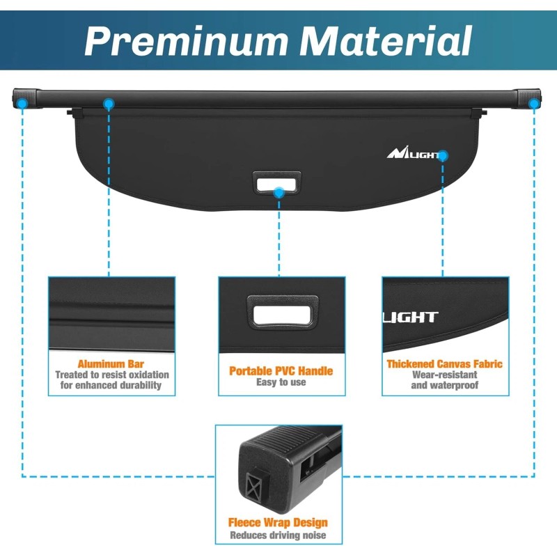 Nilight Trunk Cargo Cover for Jeep Cherokee Accessories 2019-2023 Storage