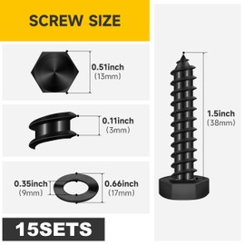 (15Sets) 5/16" x 1-1/2" Hex Head Lag Bolts, Heavy Duty Lag Screws with Washers, 304 Stainless Steel Bolts 18-8, Lag Screws Wood Screws, Fully Thread Black Oxide, 5/16 Bolt by Mywish