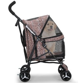 Athena Collection 4 Wheels Pet Stroller for Medium Dogs 22 Lbs Puppy Cat Stroller Pet Cart Pet Gear Dog Stroller with Back Pocket, Sun Shade, Leopad Print