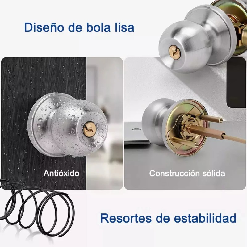 Cerradura de Perilla Banna Acero Inoxidable Puerta Principal Plata