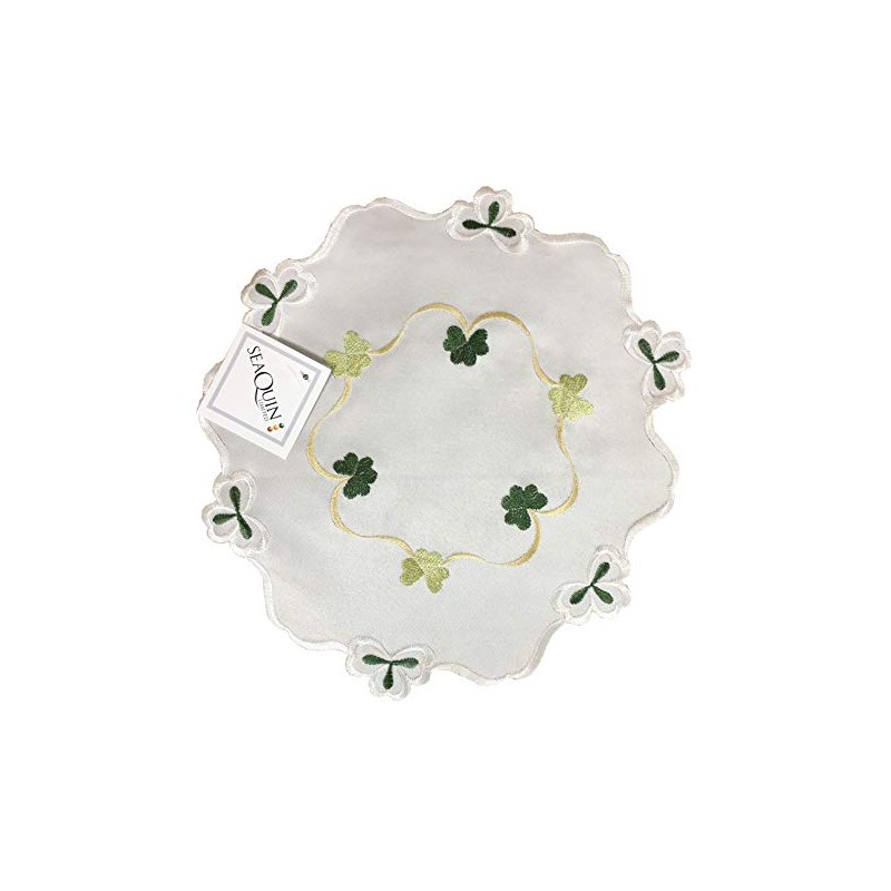 Embroidered Shamrock Doilies Pack of 4 Scallop Edge Leaf Design
